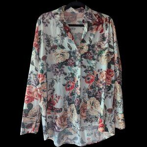 Feminine Floral Collared Blouse - Lightly Worn Only Twice